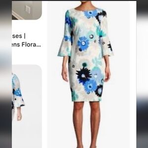 Calvin Klein Blue and Cream Patterned Dress